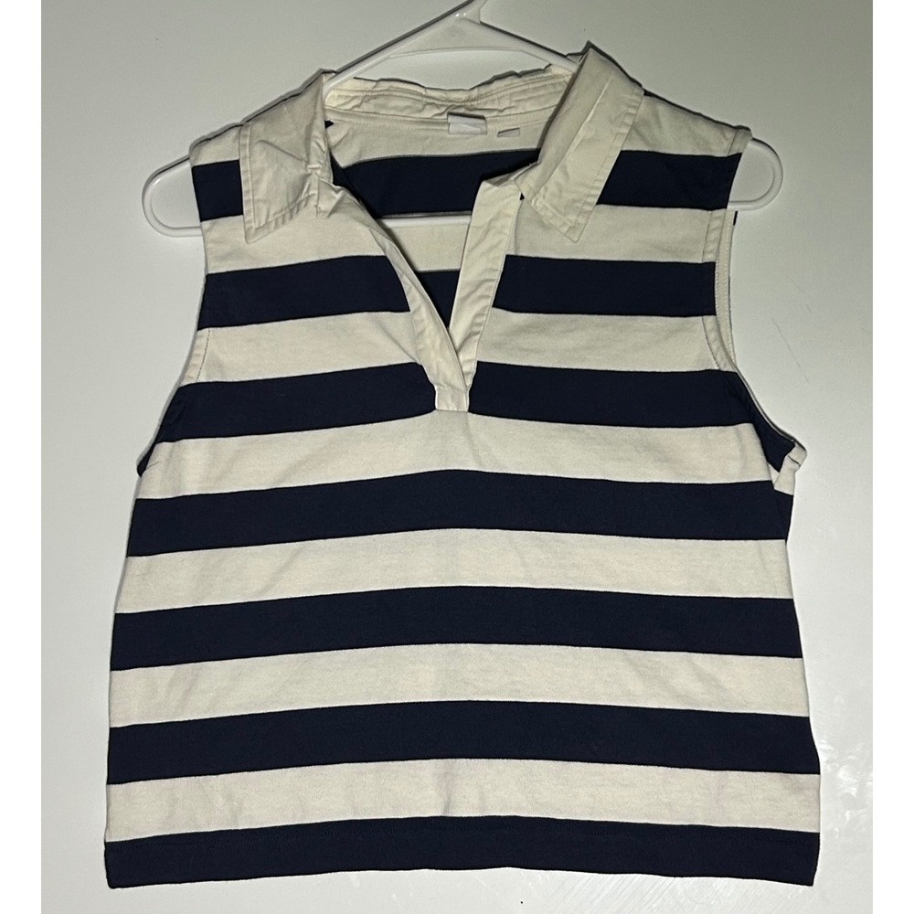 Vintage GAP Women's Striped Sleeveless Top‎ Nautical Collar Preppy Casual Size M